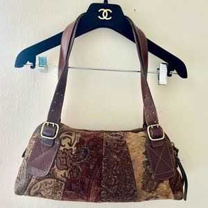 Fossil Vintage Leather Trim Tapestry Carpet Bag